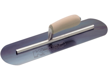 24" x 5" Blue Steel Pool Trowel with a Camel Back Wood Handle on a Long Shank